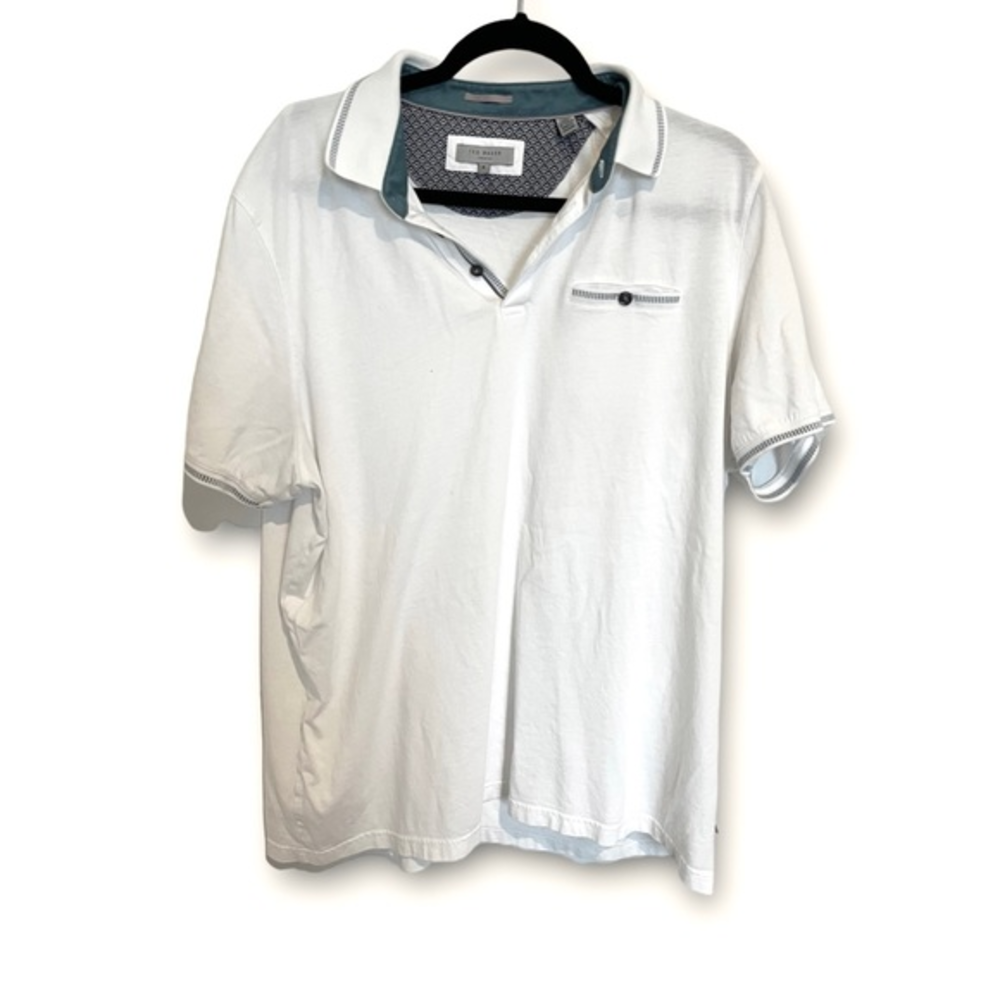 Ted Baker London Polo Shirt Men's Sz 6‎ Short Sleeve Cotton White Solid Modal